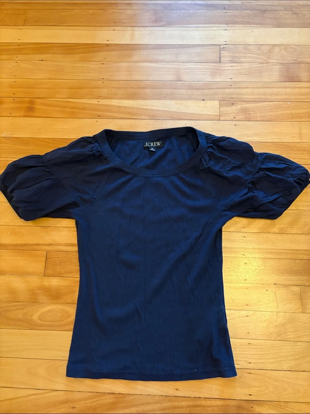 J. Crew Navy Ribbed Puff-Sleeve Tee